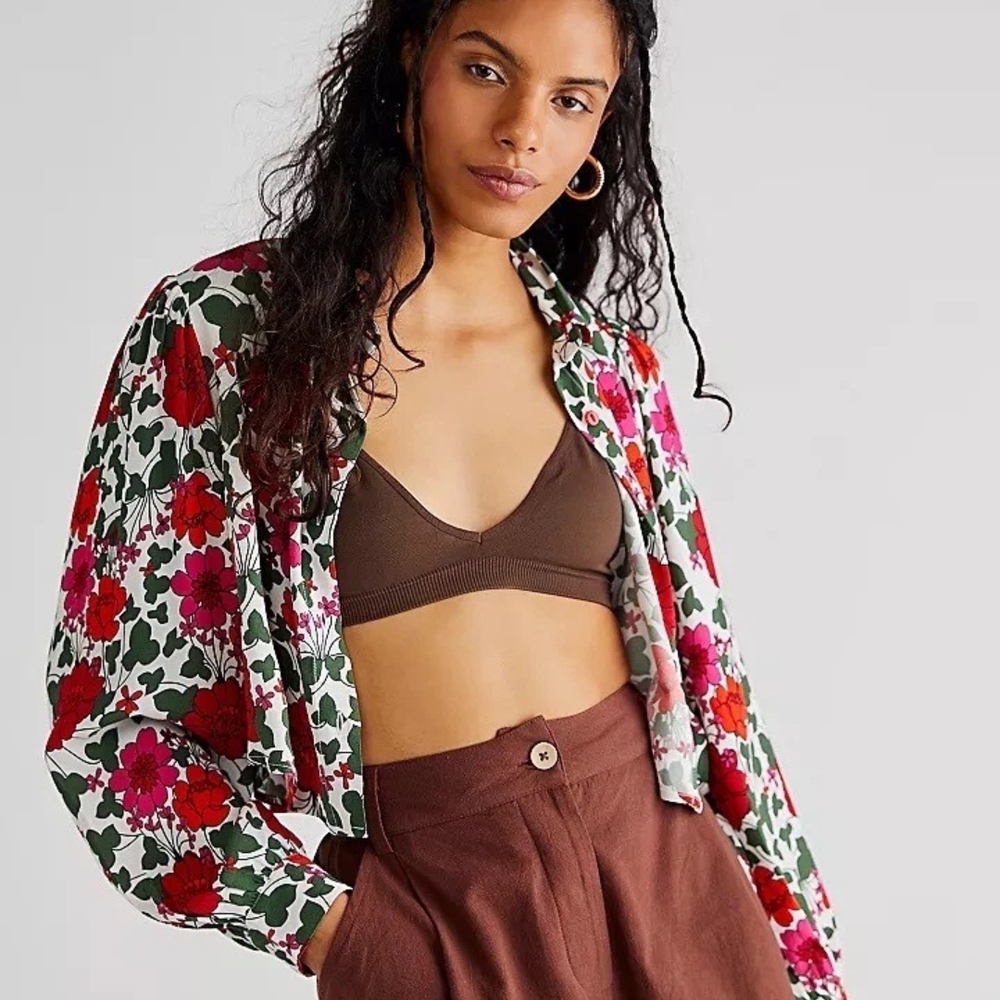 ROLLA'S x Free People Elodie Rambling Retro Floral Crop Blouse Shirt Top Large